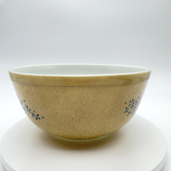 Vintage Pyrex Homestead Nesting Mixing Bowl #403 2.5qt Tan Blue - Picture 4 of 9